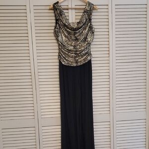 R&M Richards Black and Gold Pantsuit Jumpsuit, Size 12 Petite